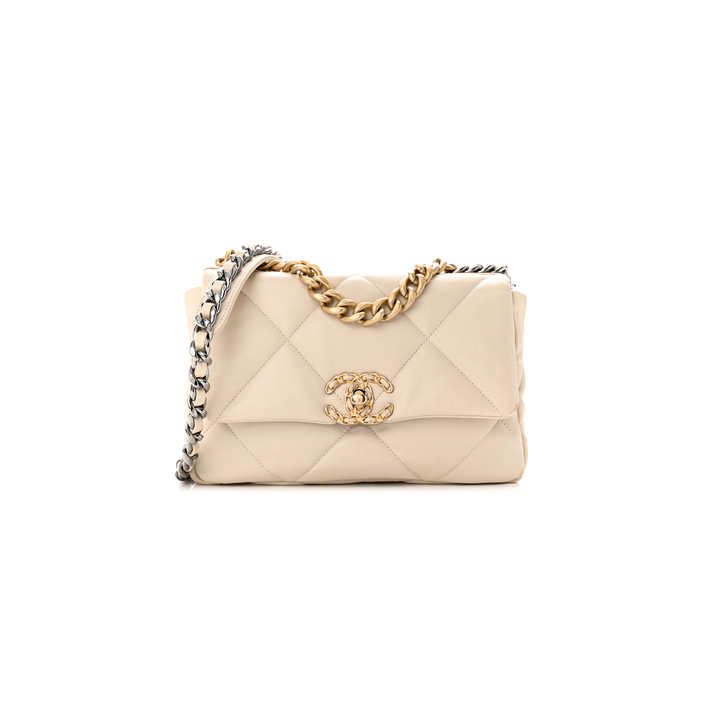 CHANEL MASTER GOATSKIN QUILTED MEDIUM CHANEL 19 FLAP BEIGE (26*16*9cm)